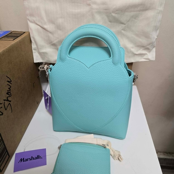 Tiffany & Co. Aqua Leather Shoulder Bag & Matching Tiffany WALLET - Picture 5 of 8